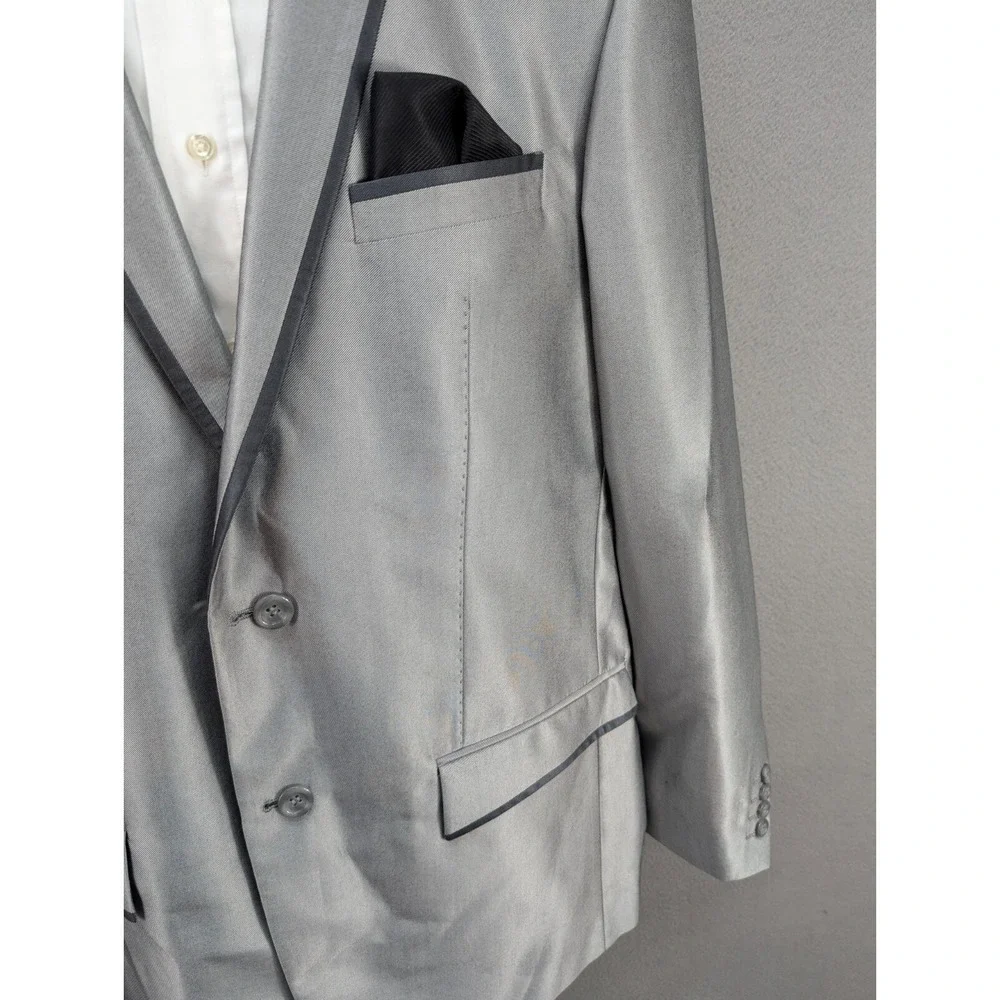 Vinci Sport Coat Blazer Mens Silver Two Button Rayon Blend Formal Wedding Sz 44L
